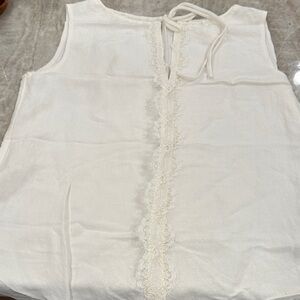 Custom made ivory linen Sleeveless Top with Lace Detail